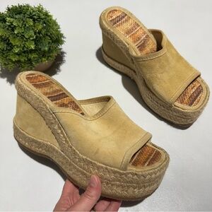 Vintage Retro 90s Tan Leather‎ Suede Chunky Chonky Platform Shoes Women’s Size 7